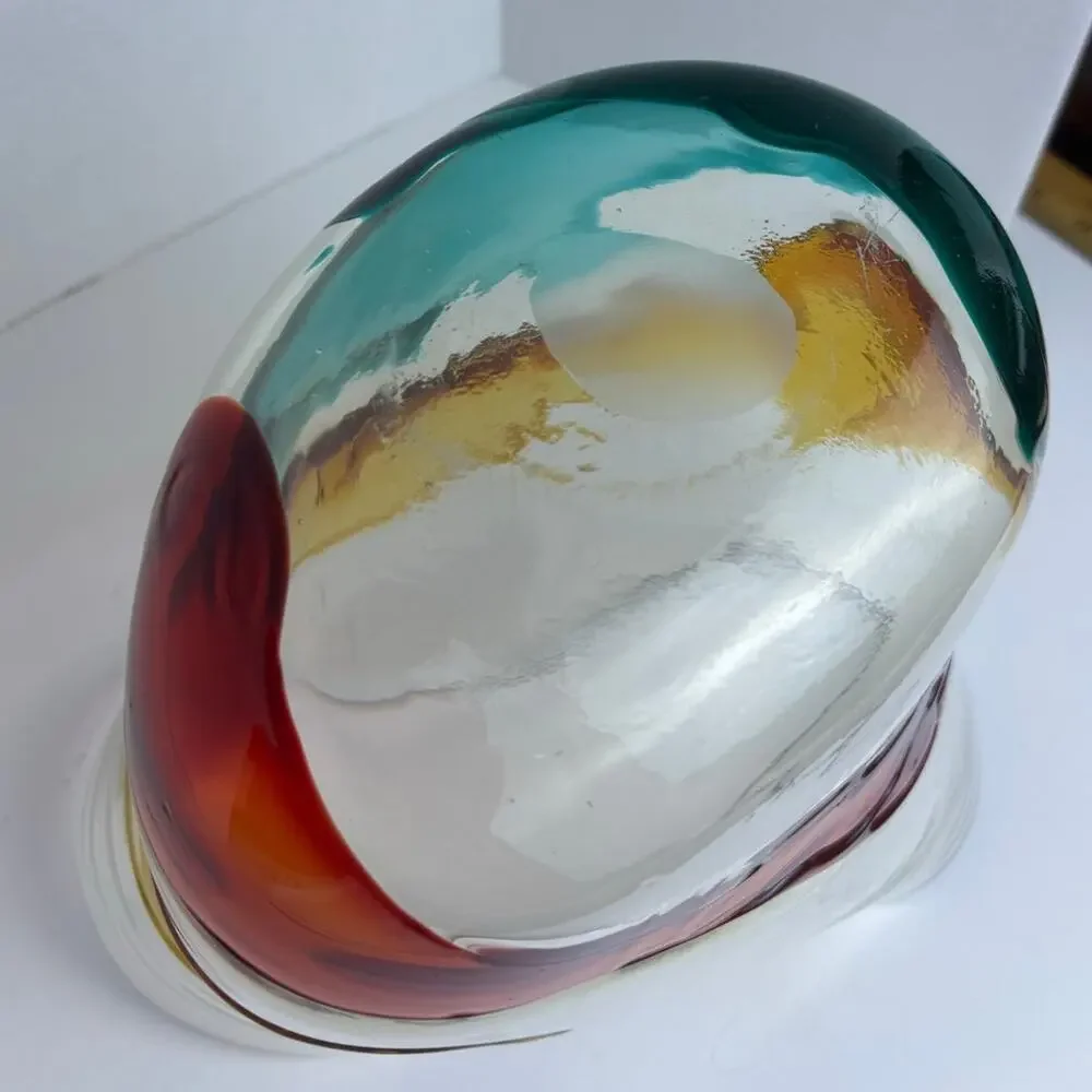 Vintage Blown Glass Vase Clear with Multi Color Swirls Beautiful!